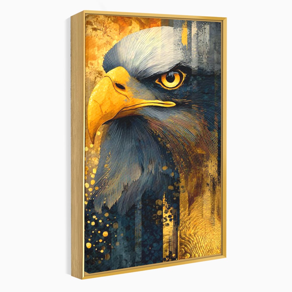 Tablou Canvas Premium, LuxCanva® M1031, Colosul Privirii, Vultur, Acvila, Putere, Privire, Auriu, Profil, Portret, Motivational, Simbolic, Birou, Living, Camera Copil