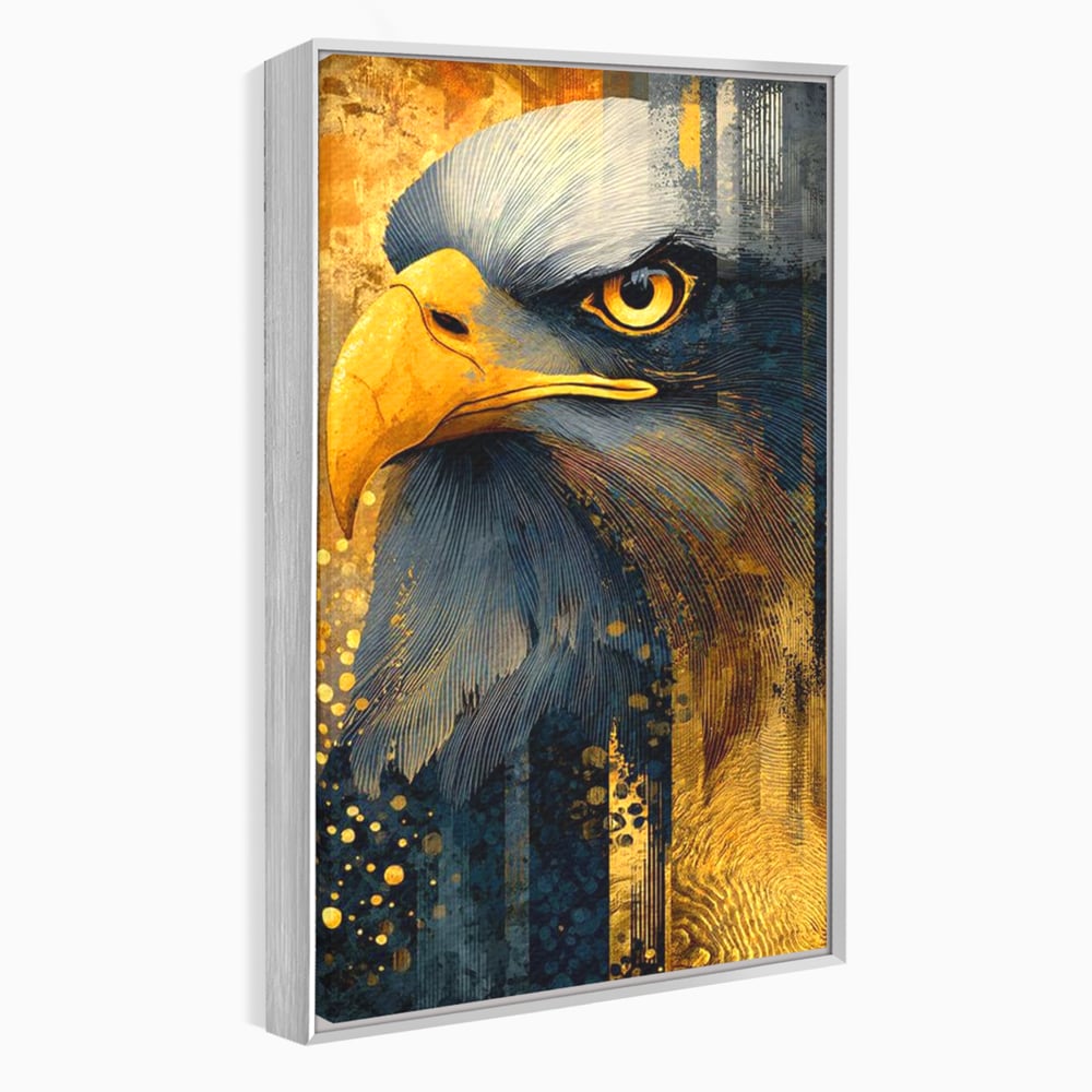 Tablou Canvas Premium, LuxCanva® M1031, Colosul Privirii, Vultur, Acvila, Putere, Privire, Auriu, Profil, Portret, Motivational, Simbolic, Birou, Living, Camera Copil