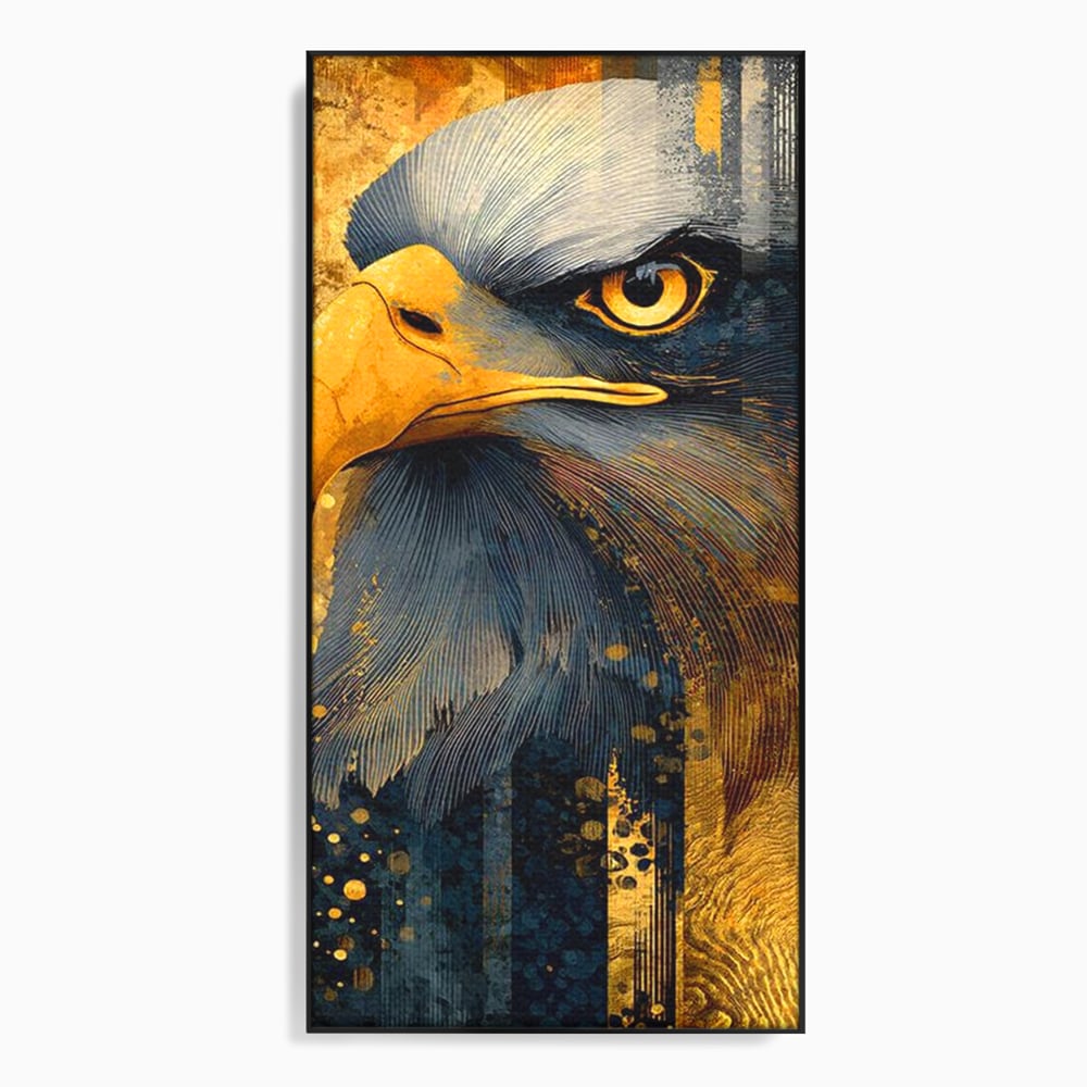 Tablou Canvas Premium, LuxCanva® M1031, Colosul Privirii, Vultur, Acvila, Putere, Privire, Auriu, Profil, Portret, Motivational, Simbolic, Birou, Living, Camera Copil