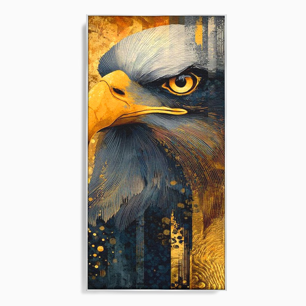 Tablou Canvas Premium, LuxCanva® M1031, Colosul Privirii, Vultur, Acvila, Putere, Privire, Auriu, Profil, Portret, Motivational, Simbolic, Birou, Living, Camera Copil