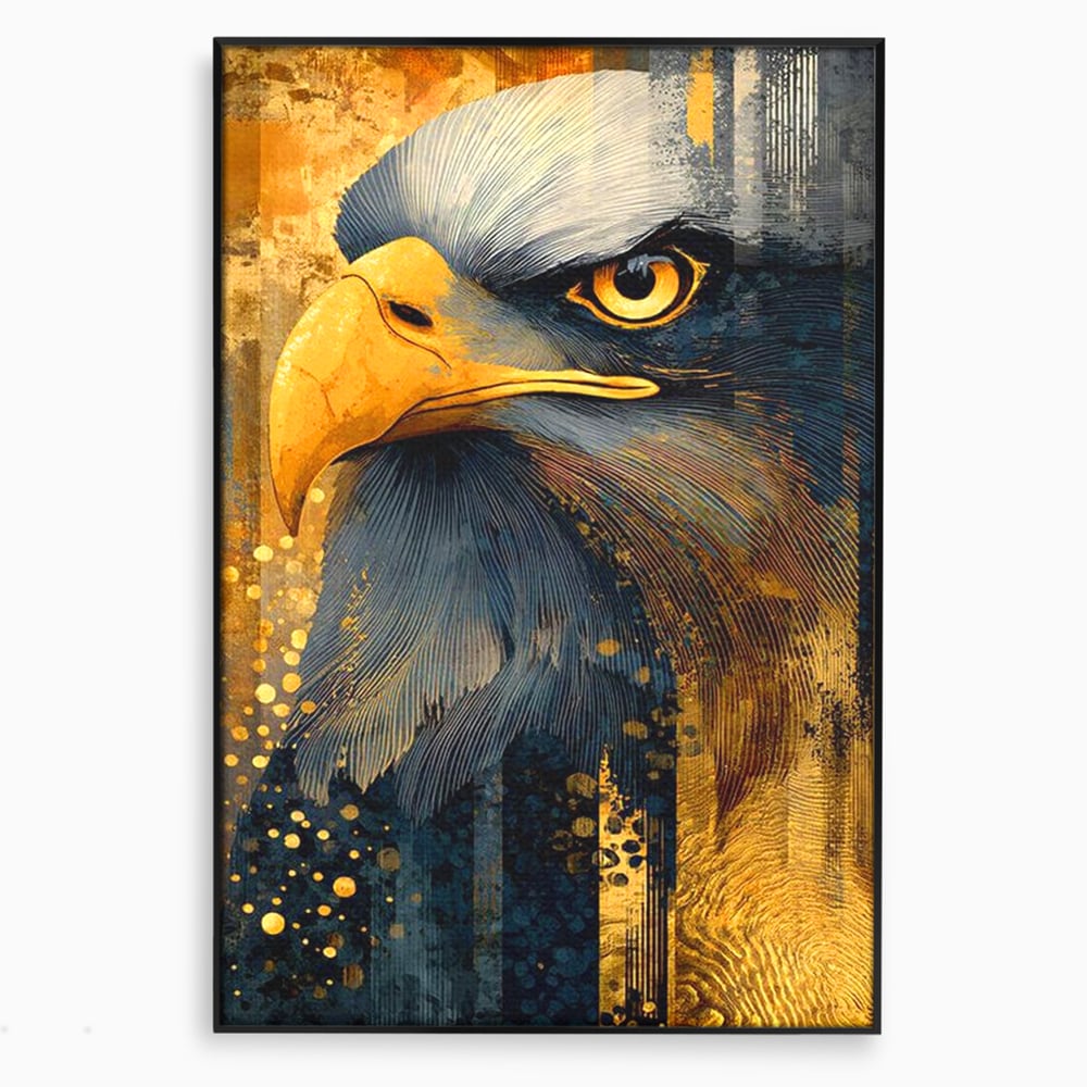Tablou Canvas Premium, LuxCanva® M1031, Colosul Privirii, Vultur, Acvila, Putere, Privire, Auriu, Profil, Portret, Motivational, Simbolic, Birou, Living, Camera Copil