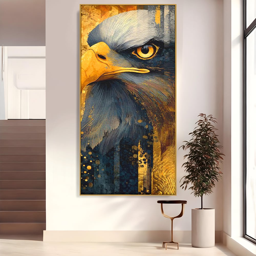 Tablou Canvas Premium, LuxCanva® M1031, Colosul Privirii, Vultur, Acvila, Putere, Privire, Auriu, Profil, Portret, Motivational, Simbolic, Birou, Living, Camera Copil