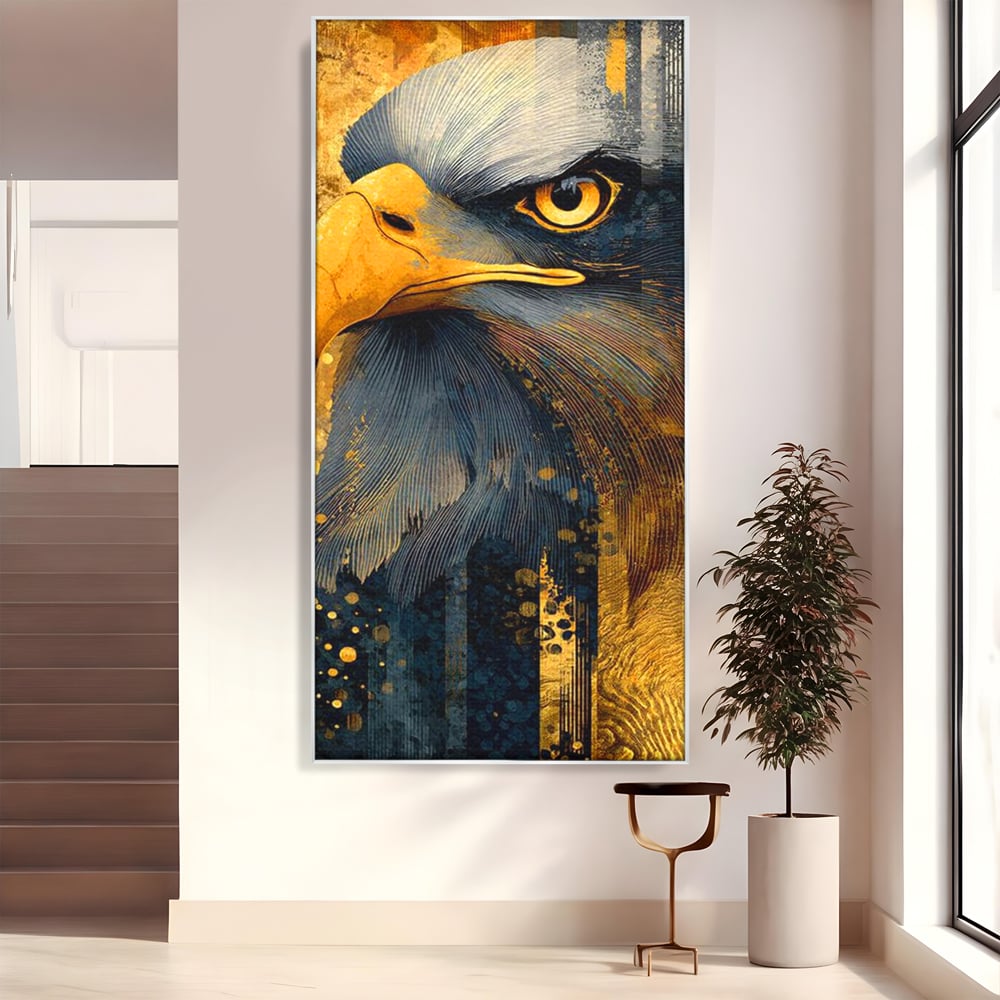Tablou Canvas Premium, LuxCanva® M1031, Colosul Privirii, Vultur, Acvila, Putere, Privire, Auriu, Profil, Portret, Motivational, Simbolic, Birou, Living, Camera Copil