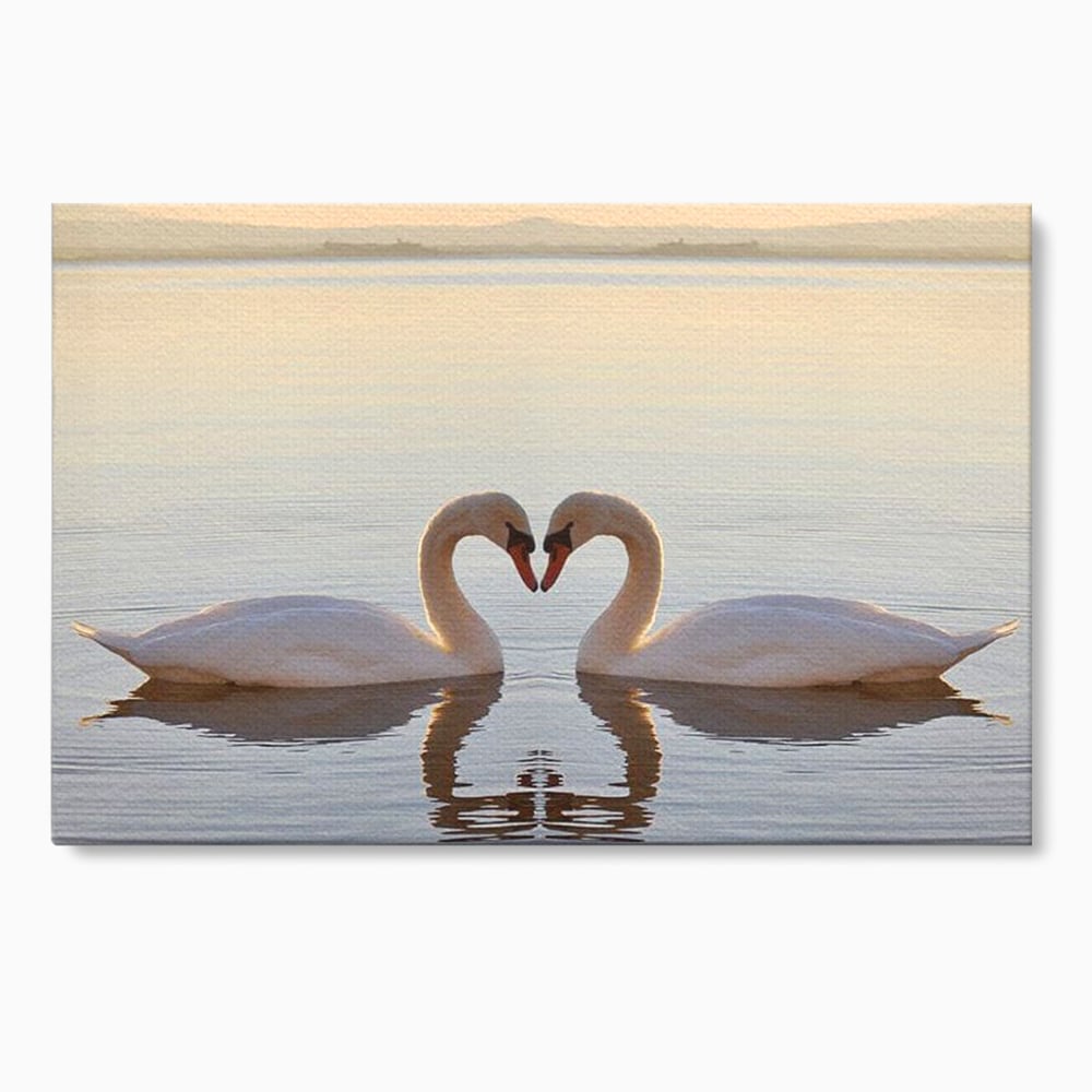 Tablou Canvas Premium, LuxCanva® M1032, Simetrie Romantica, Lebede, Pasari, Pereche, Lac, Reflexie, Iubire, Romantism, Natura, Relaxare, Birou, Living, Camera Copil