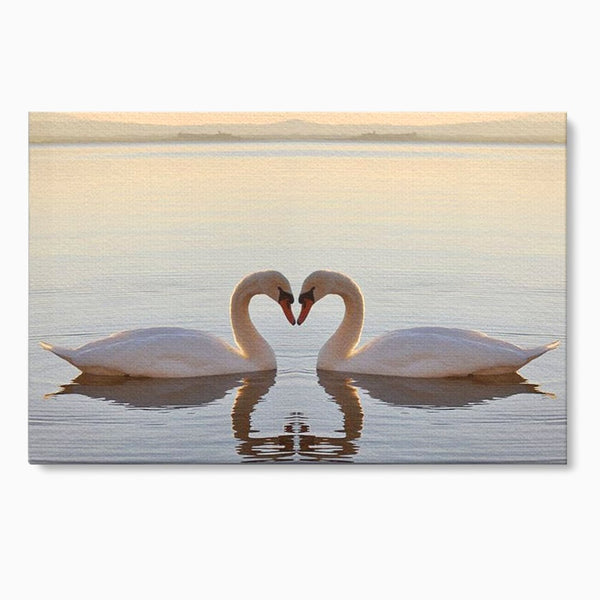 Tablou Canvas Premium, LuxCanva® M1032, Simetrie Romantica, Lebede, Pasari, Pereche, Lac, Reflexie, Iubire, Romantism, Natura, Relaxare, Birou, Living, Camera Copil