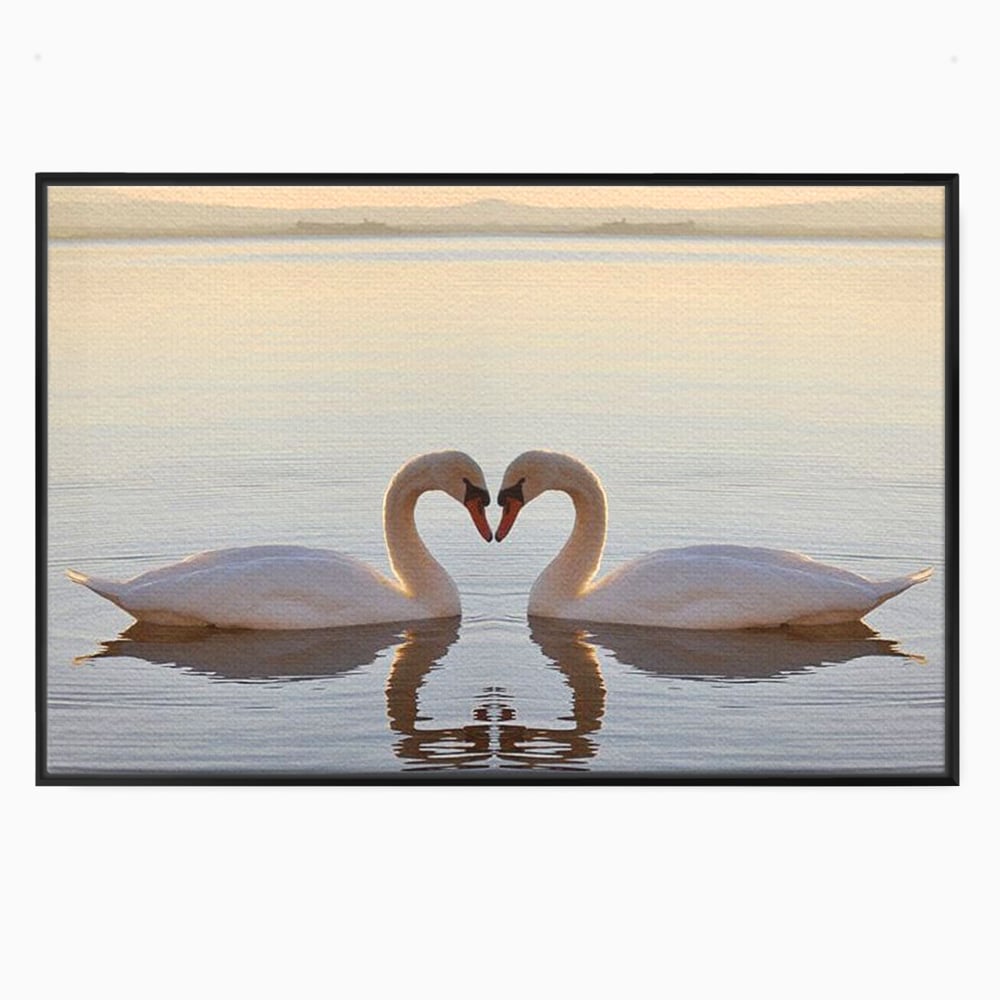 Tablou Canvas Premium, LuxCanva® M1032, Simetrie Romantica, Lebede, Pasari, Pereche, Lac, Reflexie, Iubire, Romantism, Natura, Relaxare, Birou, Living, Camera Copil
