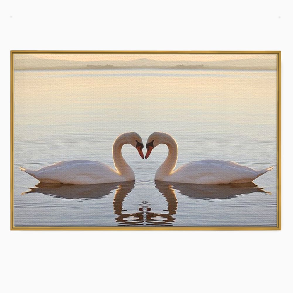 Tablou Canvas Premium, LuxCanva® M1032, Simetrie Romantica, Lebede, Pasari, Pereche, Lac, Reflexie, Iubire, Romantism, Natura, Relaxare, Birou, Living, Camera Copil