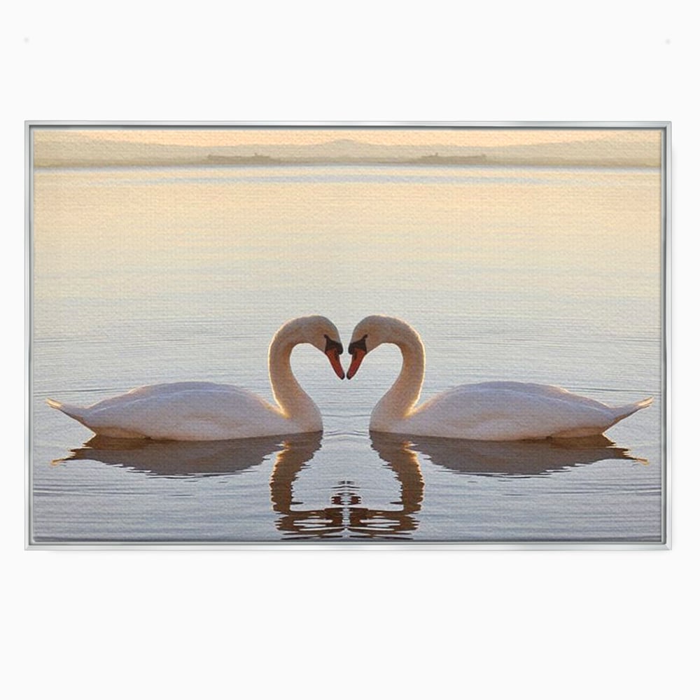 Tablou Canvas Premium, LuxCanva® M1032, Simetrie Romantica, Lebede, Pasari, Pereche, Lac, Reflexie, Iubire, Romantism, Natura, Relaxare, Birou, Living, Camera Copil