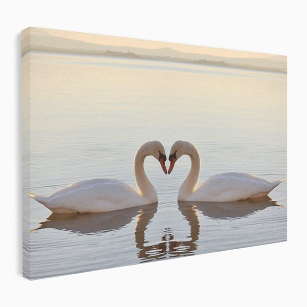 Tablou Canvas Premium, LuxCanva® M1032, Simetrie Romantica, Lebede, Pasari, Pereche, Lac, Reflexie, Iubire, Romantism, Natura, Relaxare, Birou, Living, Camera Copil