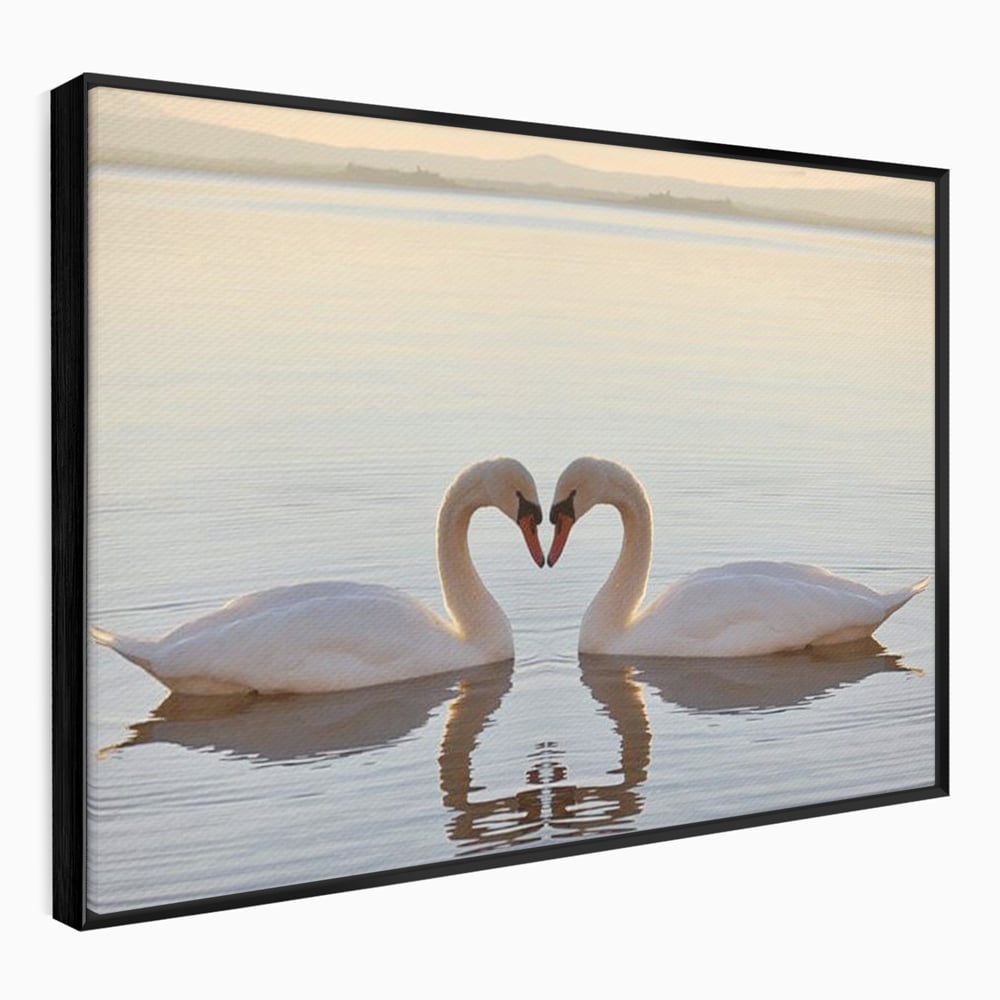 Tablou Canvas Premium, LuxCanva® M1032, Simetrie Romantica, Lebede, Pasari, Pereche, Lac, Reflexie, Iubire, Romantism, Natura, Relaxare, Birou, Living, Camera Copil