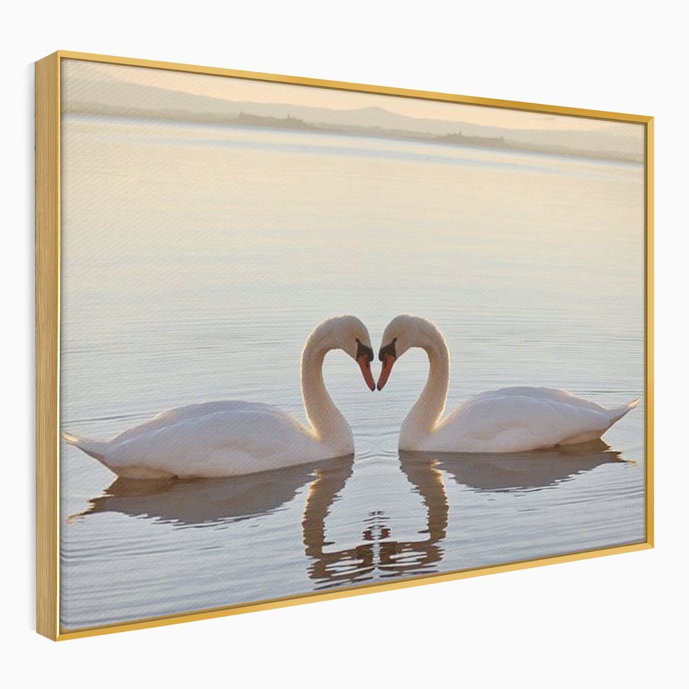 Tablou Canvas Premium, LuxCanva® M1032, Simetrie Romantica, Lebede, Pasari, Pereche, Lac, Reflexie, Iubire, Romantism, Natura, Relaxare, Birou, Living, Camera Copil