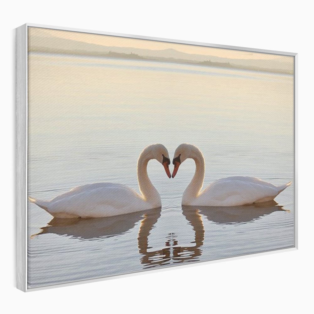 Tablou Canvas Premium, LuxCanva® M1032, Simetrie Romantica, Lebede, Pasari, Pereche, Lac, Reflexie, Iubire, Romantism, Natura, Relaxare, Birou, Living, Camera Copil