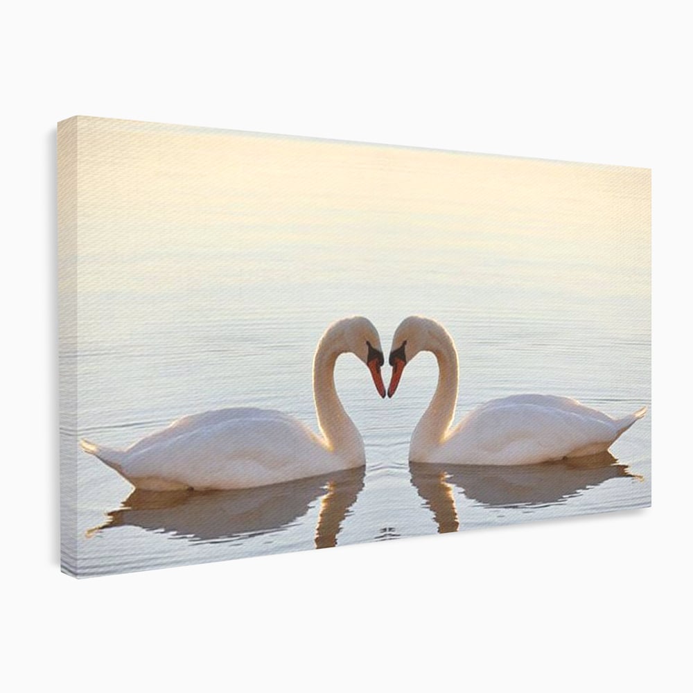 Tablou Canvas Premium, LuxCanva® M1032, Simetrie Romantica, Lebede, Pasari, Pereche, Lac, Reflexie, Iubire, Romantism, Natura, Relaxare, Birou, Living, Camera Copil