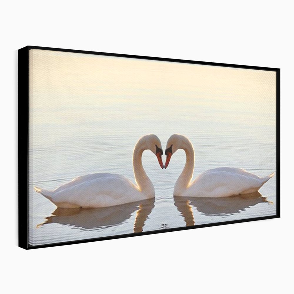 Tablou Canvas Premium, LuxCanva® M1032, Simetrie Romantica, Lebede, Pasari, Pereche, Lac, Reflexie, Iubire, Romantism, Natura, Relaxare, Birou, Living, Camera Copil