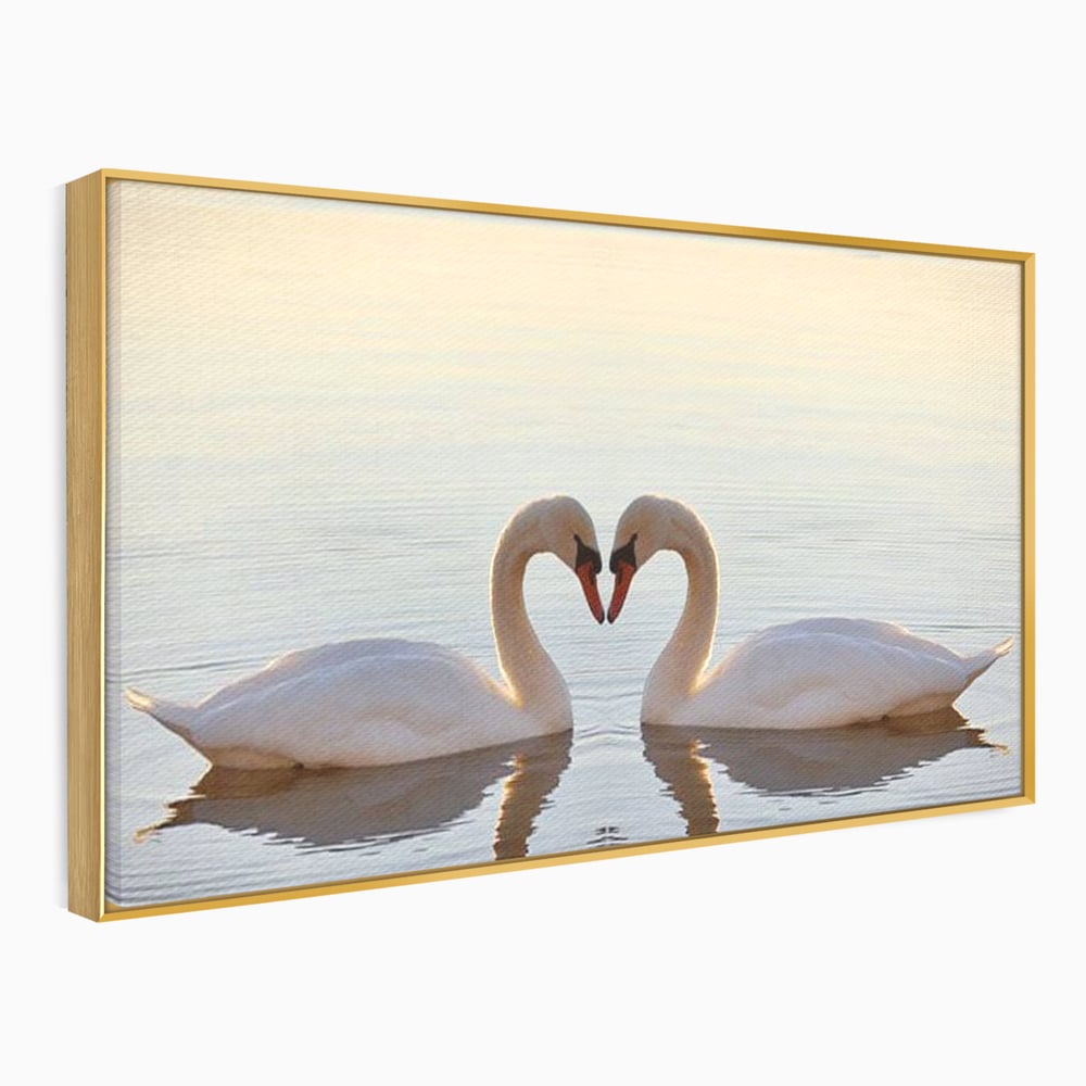 Tablou Canvas Premium, LuxCanva® M1032, Simetrie Romantica, Lebede, Pasari, Pereche, Lac, Reflexie, Iubire, Romantism, Natura, Relaxare, Birou, Living, Camera Copil
