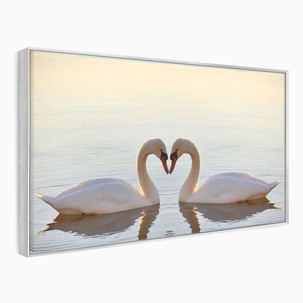Tablou Canvas Premium, LuxCanva® M1032, Simetrie Romantica, Lebede, Pasari, Pereche, Lac, Reflexie, Iubire, Romantism, Natura, Relaxare, Birou, Living, Camera Copil