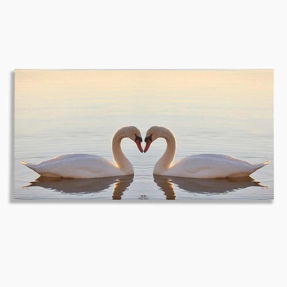 Tablou Canvas Premium, LuxCanva® M1032, Simetrie Romantica, Lebede, Pasari, Pereche, Lac, Reflexie, Iubire, Romantism, Natura, Relaxare, Birou, Living, Camera Copil