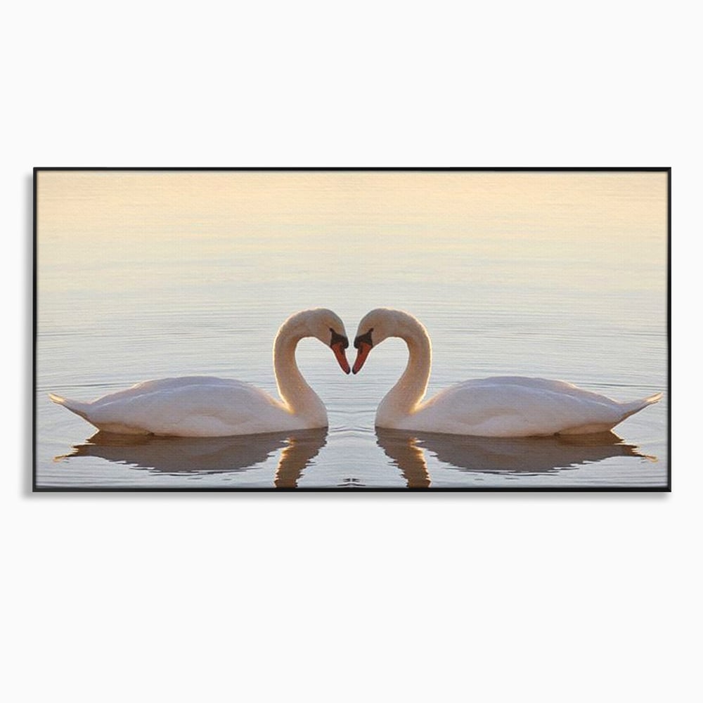 Tablou Canvas Premium, LuxCanva® M1032, Simetrie Romantica, Lebede, Pasari, Pereche, Lac, Reflexie, Iubire, Romantism, Natura, Relaxare, Birou, Living, Camera Copil