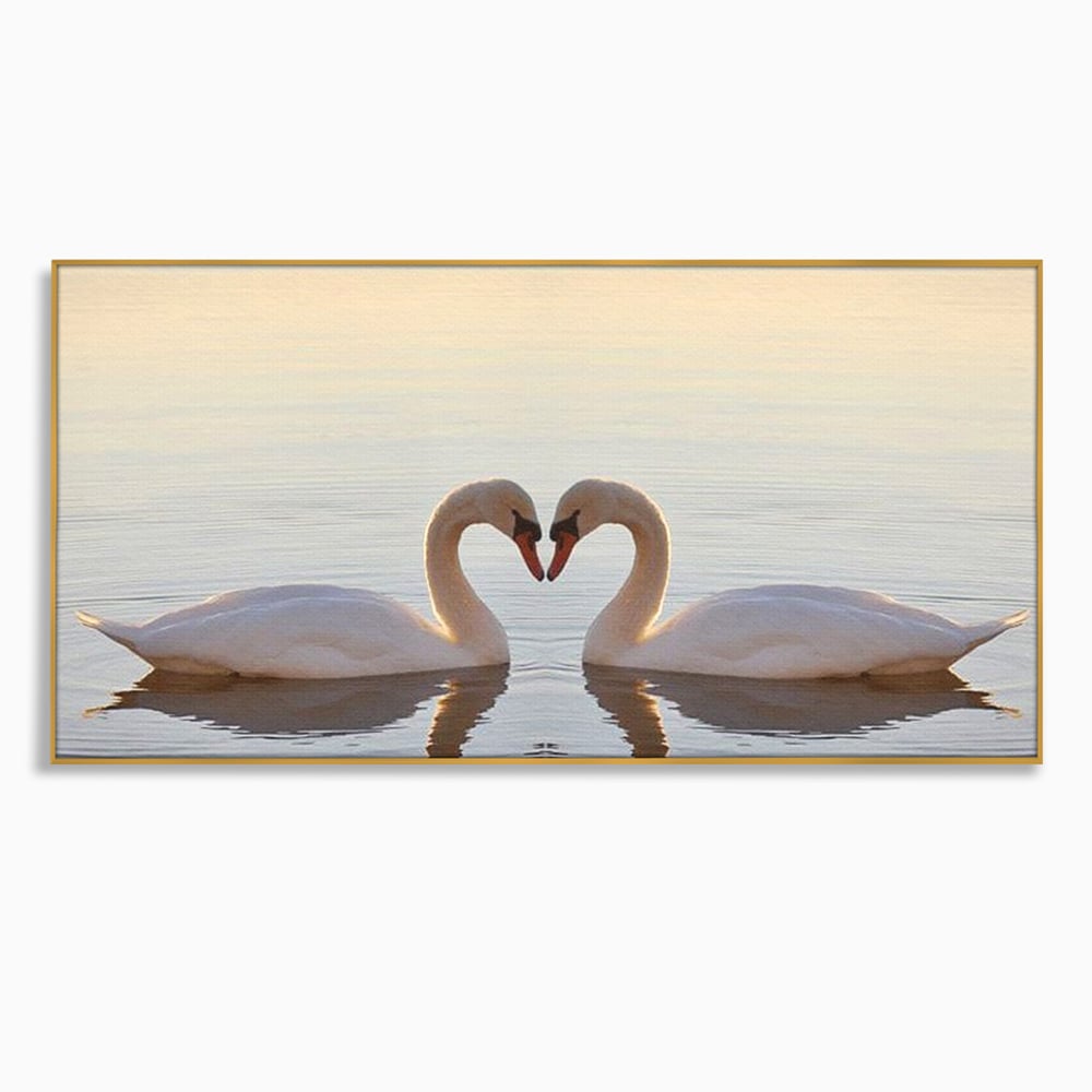 Tablou Canvas Premium, LuxCanva® M1032, Simetrie Romantica, Lebede, Pasari, Pereche, Lac, Reflexie, Iubire, Romantism, Natura, Relaxare, Birou, Living, Camera Copil