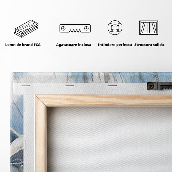 Tablou Canvas Premium, LuxCanva® M1033, Frumusetea Evadarii, Lac, Cer, Grup, Prietenie, Pasari, Lebede, Joc, Miscare, Peisaj, Apa, Birou, Living, Camera Copil