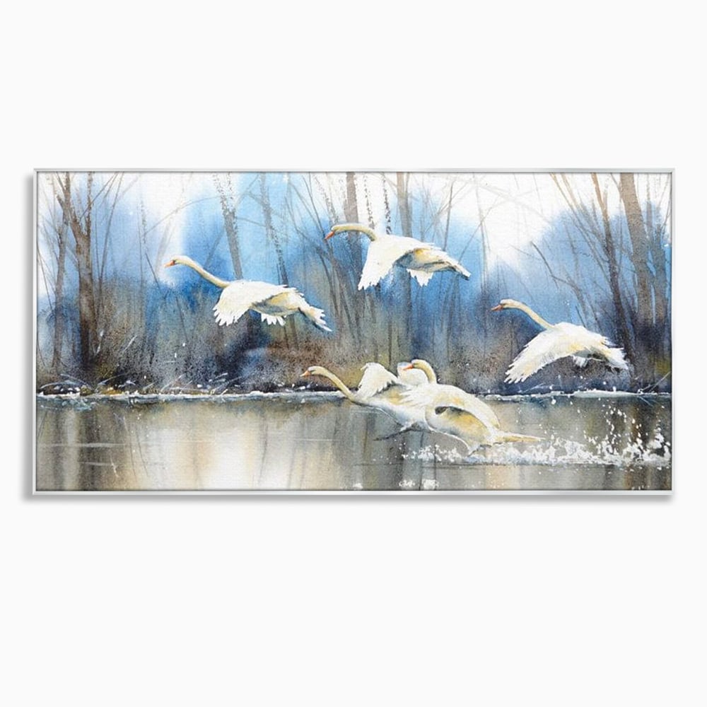 Tablou Canvas Premium, LuxCanva® M1033, Frumusetea Evadarii, Lac, Cer, Grup, Prietenie, Pasari, Lebede, Joc, Miscare, Peisaj, Apa, Birou, Living, Camera Copil
