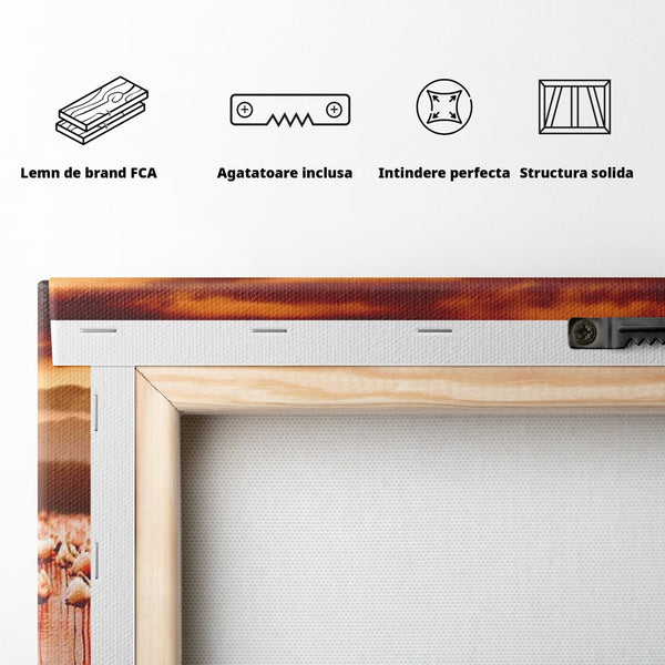 Tablou Canvas Premium, LuxCanva® M1034, Orizont in Flacari Roz, Apus, Pasari, Flamingo, Roz, Tropical, Miraj, Peisaj, Apa, Reflexie, Birou, Living, Camera Copil