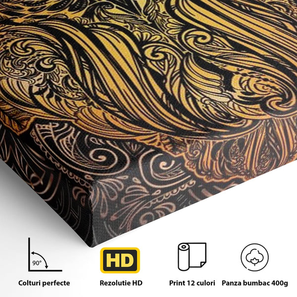 Leinwand Wandbilder Premium, LuxCanva® M1035, Ornamentale Symmetrie, Sonnenuntergang, Eule, Totem, Stammeswesen, Vogel, Weisheit, Nacht, Mandala, Büro, Wohnzimmer, Kinderzimmer