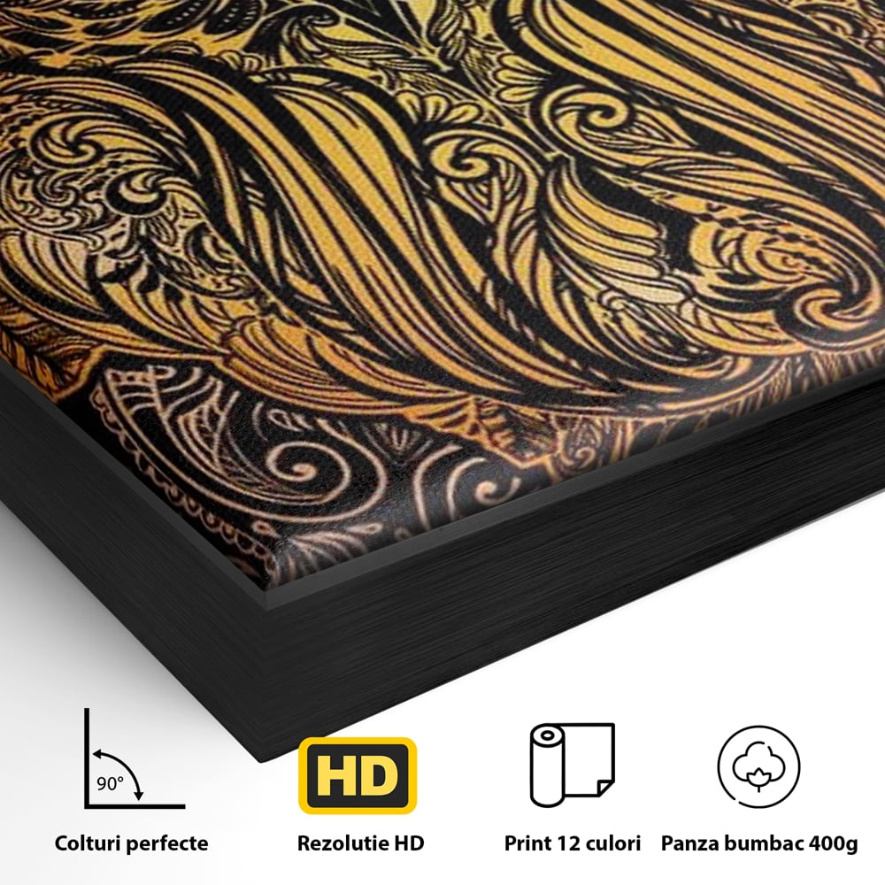 Leinwand Wandbilder Premium, LuxCanva® M1035, Ornamentale Symmetrie, Sonnenuntergang, Eule, Totem, Stammeswesen, Vogel, Weisheit, Nacht, Mandala, Büro, Wohnzimmer, Kinderzimmer