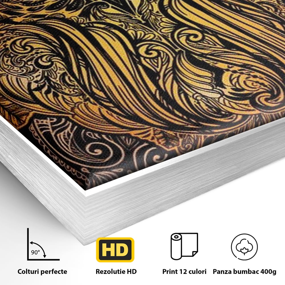 Leinwand Wandbilder Premium, LuxCanva® M1035, Ornamentale Symmetrie, Sonnenuntergang, Eule, Totem, Stammeswesen, Vogel, Weisheit, Nacht, Mandala, Büro, Wohnzimmer, Kinderzimmer