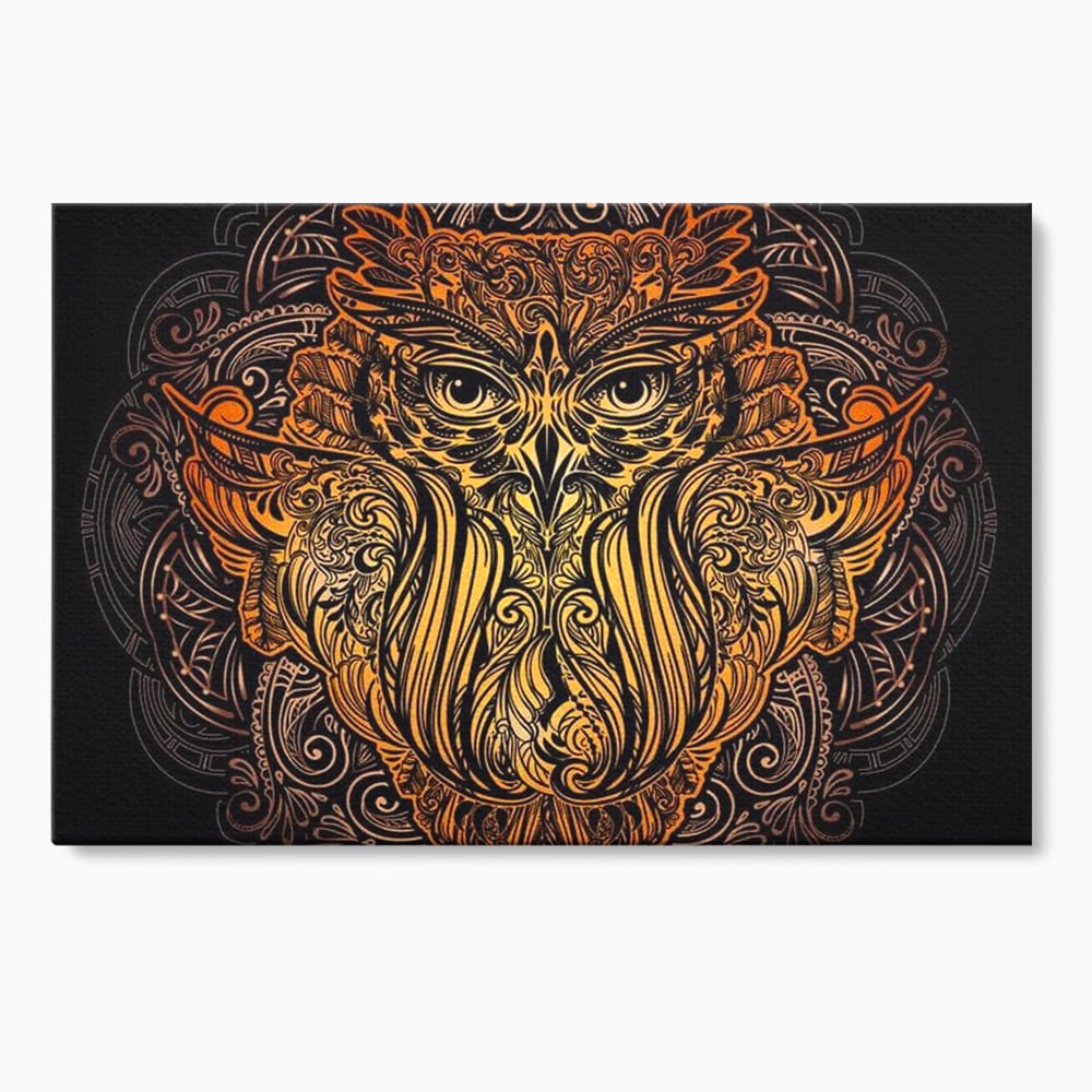 Leinwand Wandbilder Premium, LuxCanva® M1035, Ornamentale Symmetrie, Sonnenuntergang, Eule, Totem, Stammeswesen, Vogel, Weisheit, Nacht, Mandala, Büro, Wohnzimmer, Kinderzimmer