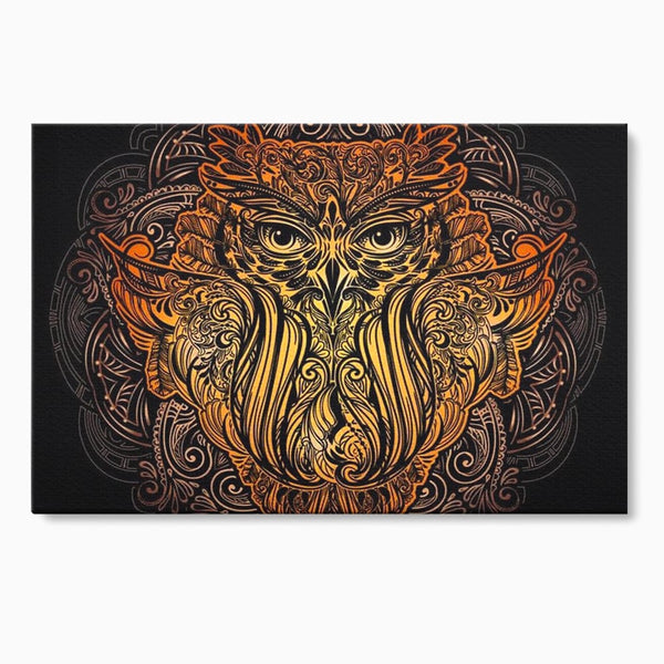 Leinwand Wandbilder Premium, LuxCanva® M1035, Ornamentale Symmetrie, Sonnenuntergang, Eule, Totem, Stammeswesen, Vogel, Weisheit, Nacht, Mandala, Büro, Wohnzimmer, Kinderzimmer