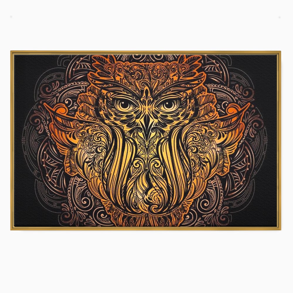 Leinwand Wandbilder Premium, LuxCanva® M1035, Ornamentale Symmetrie, Sonnenuntergang, Eule, Totem, Stammeswesen, Vogel, Weisheit, Nacht, Mandala, Büro, Wohnzimmer, Kinderzimmer