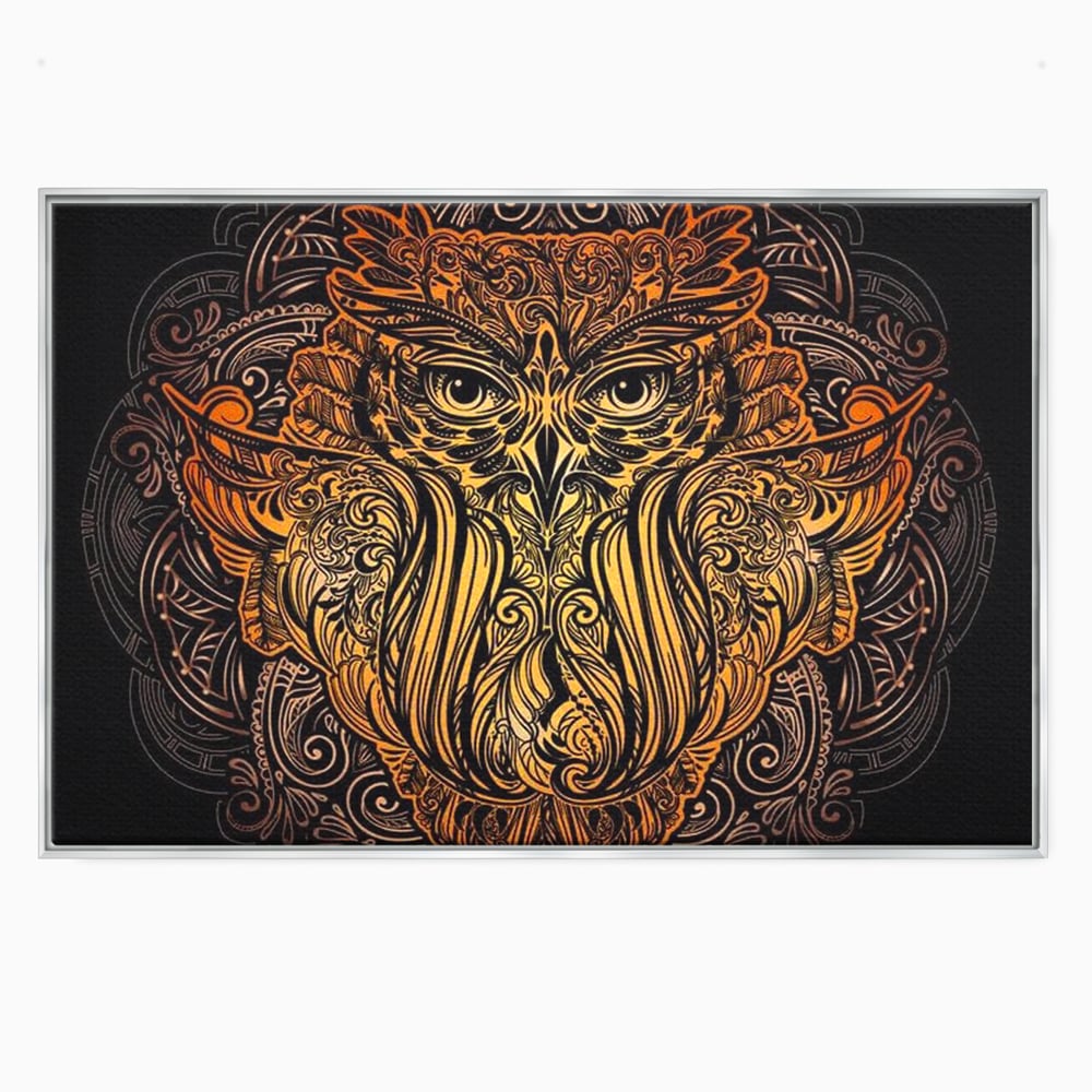 Leinwand Wandbilder Premium, LuxCanva® M1035, Ornamentale Symmetrie, Sonnenuntergang, Eule, Totem, Stammeswesen, Vogel, Weisheit, Nacht, Mandala, Büro, Wohnzimmer, Kinderzimmer