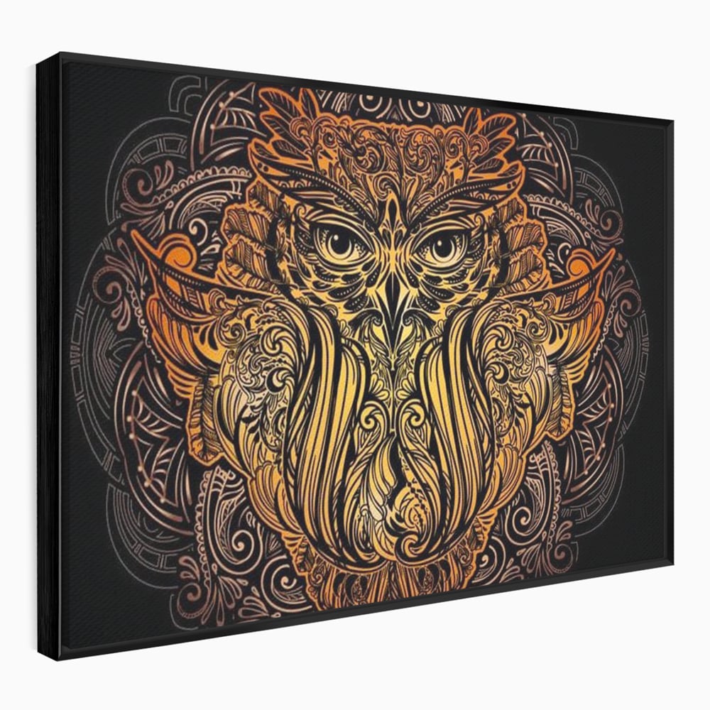 Leinwand Wandbilder Premium, LuxCanva® M1035, Ornamentale Symmetrie, Sonnenuntergang, Eule, Totem, Stammeswesen, Vogel, Weisheit, Nacht, Mandala, Büro, Wohnzimmer, Kinderzimmer