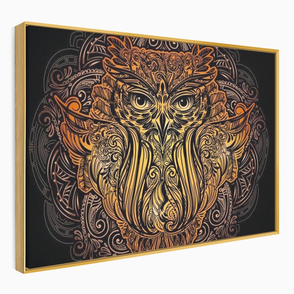 Leinwand Wandbilder Premium, LuxCanva® M1035, Ornamentale Symmetrie, Sonnenuntergang, Eule, Totem, Stammeswesen, Vogel, Weisheit, Nacht, Mandala, Büro, Wohnzimmer, Kinderzimmer
