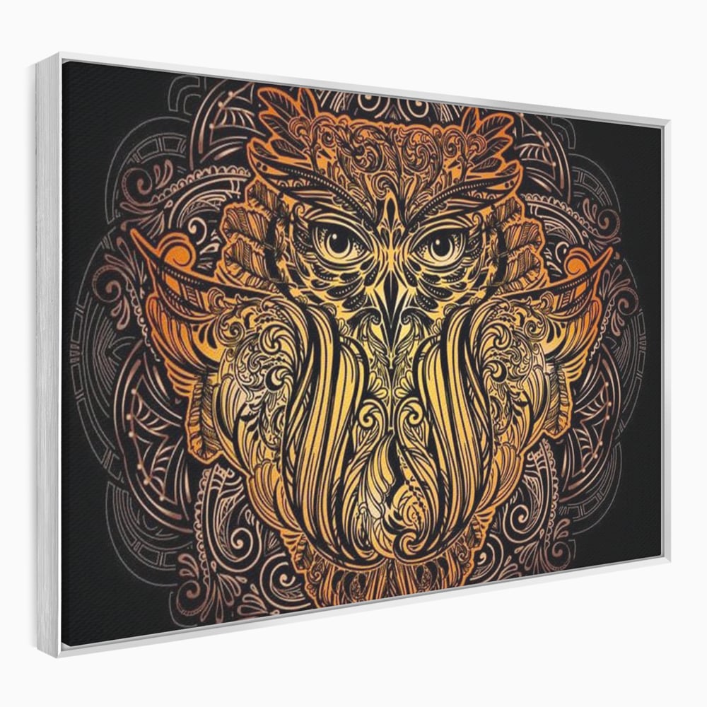 Leinwand Wandbilder Premium, LuxCanva® M1035, Ornamentale Symmetrie, Sonnenuntergang, Eule, Totem, Stammeswesen, Vogel, Weisheit, Nacht, Mandala, Büro, Wohnzimmer, Kinderzimmer