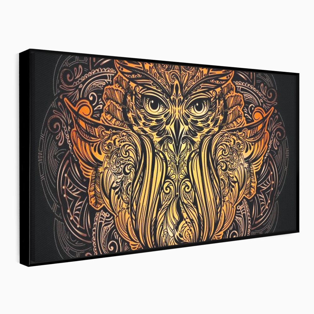 Leinwand Wandbilder Premium, LuxCanva® M1035, Ornamentale Symmetrie, Sonnenuntergang, Eule, Totem, Stammeswesen, Vogel, Weisheit, Nacht, Mandala, Büro, Wohnzimmer, Kinderzimmer