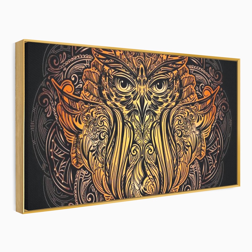 Leinwand Wandbilder Premium, LuxCanva® M1035, Ornamentale Symmetrie, Sonnenuntergang, Eule, Totem, Stammeswesen, Vogel, Weisheit, Nacht, Mandala, Büro, Wohnzimmer, Kinderzimmer