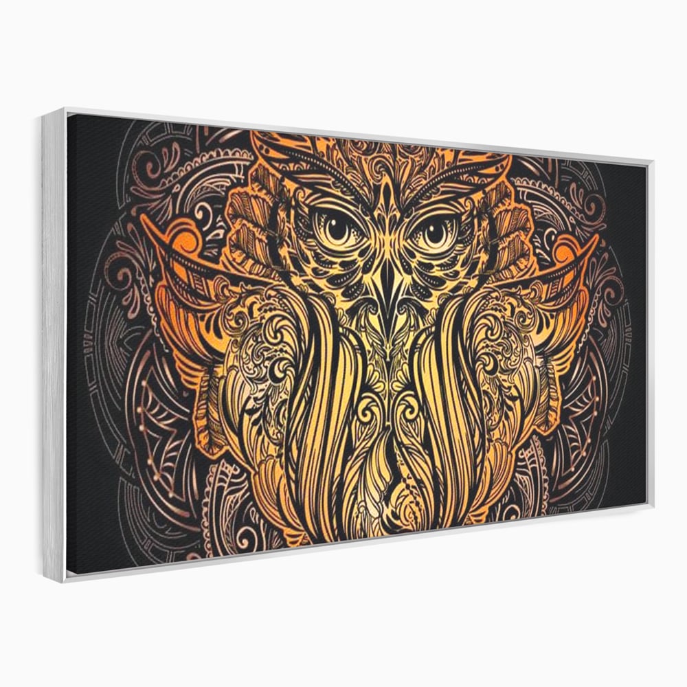 Leinwand Wandbilder Premium, LuxCanva® M1035, Ornamentale Symmetrie, Sonnenuntergang, Eule, Totem, Stammeswesen, Vogel, Weisheit, Nacht, Mandala, Büro, Wohnzimmer, Kinderzimmer