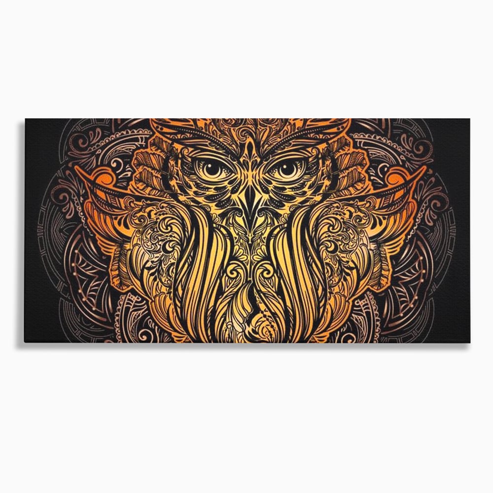 Leinwand Wandbilder Premium, LuxCanva® M1035, Ornamentale Symmetrie, Sonnenuntergang, Eule, Totem, Stammeswesen, Vogel, Weisheit, Nacht, Mandala, Büro, Wohnzimmer, Kinderzimmer