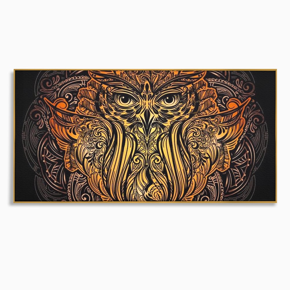 Leinwand Wandbilder Premium, LuxCanva® M1035, Ornamentale Symmetrie, Sonnenuntergang, Eule, Totem, Stammeswesen, Vogel, Weisheit, Nacht, Mandala, Büro, Wohnzimmer, Kinderzimmer