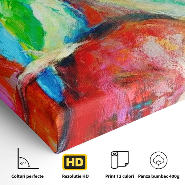 Tablou Canvas Premium, LuxCanva® M1036, Prietenie in Acuarela, Pasari, Prietenie, Pictura, Ramura, Contrast, Culoare, Caldura, Exotic, Natura, Birou, Living, Camera Copil