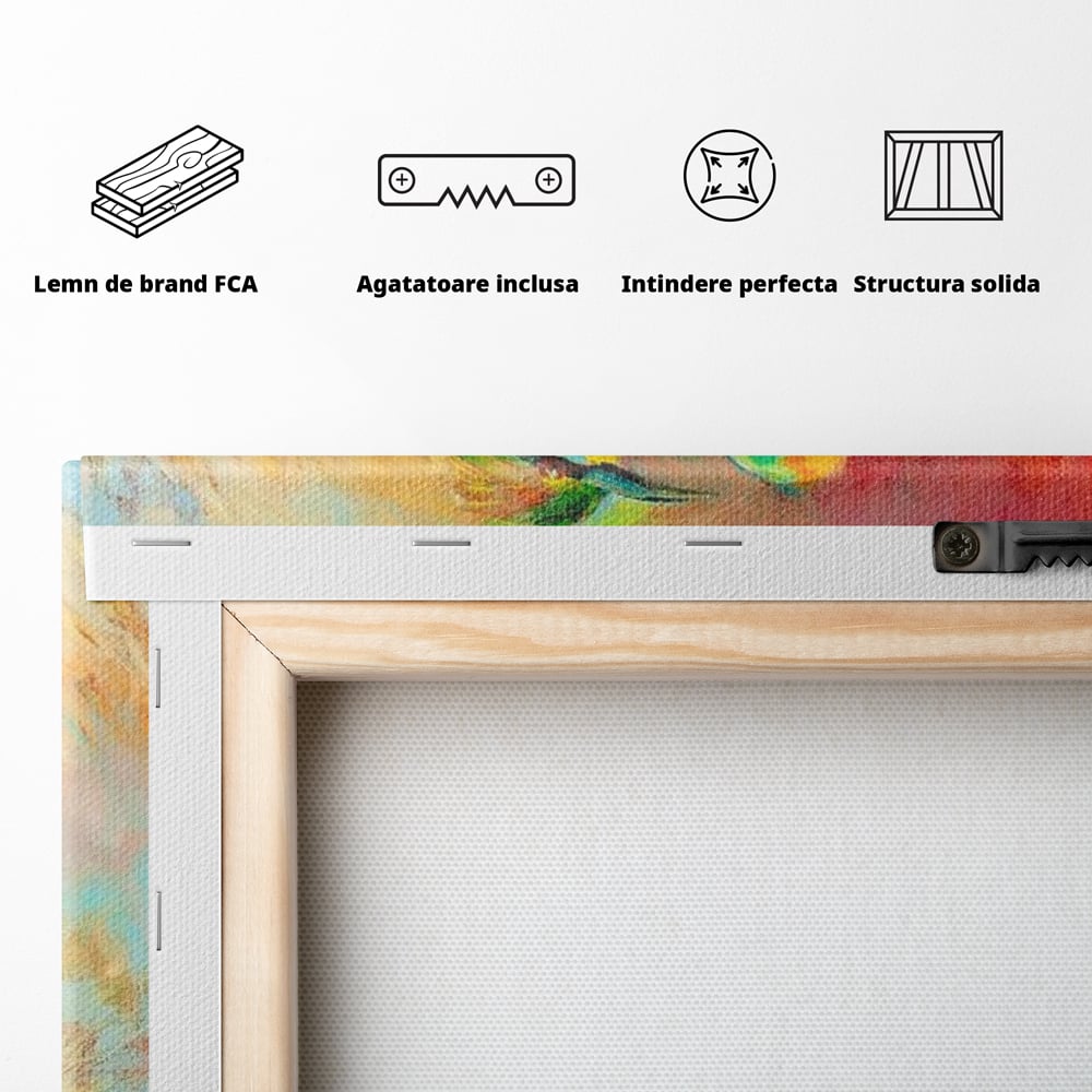 Tablou Canvas Premium, LuxCanva® M1036, Prietenie in Acuarela, Pasari, Prietenie, Pictura, Ramura, Contrast, Culoare, Caldura, Exotic, Natura, Birou, Living, Camera Copil