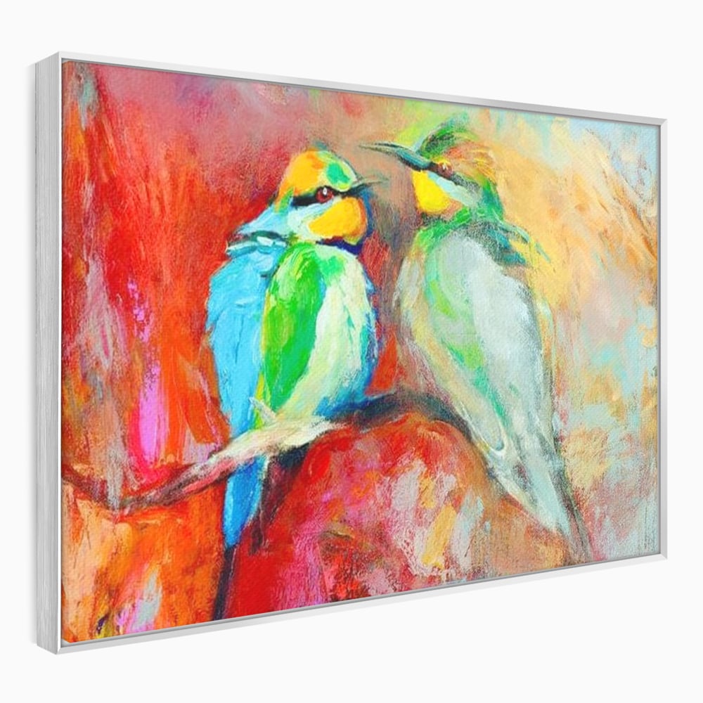 Tablou Canvas Premium, LuxCanva® M1036, Prietenie in Acuarela, Pasari, Prietenie, Pictura, Ramura, Contrast, Culoare, Caldura, Exotic, Natura, Birou, Living, Camera Copil