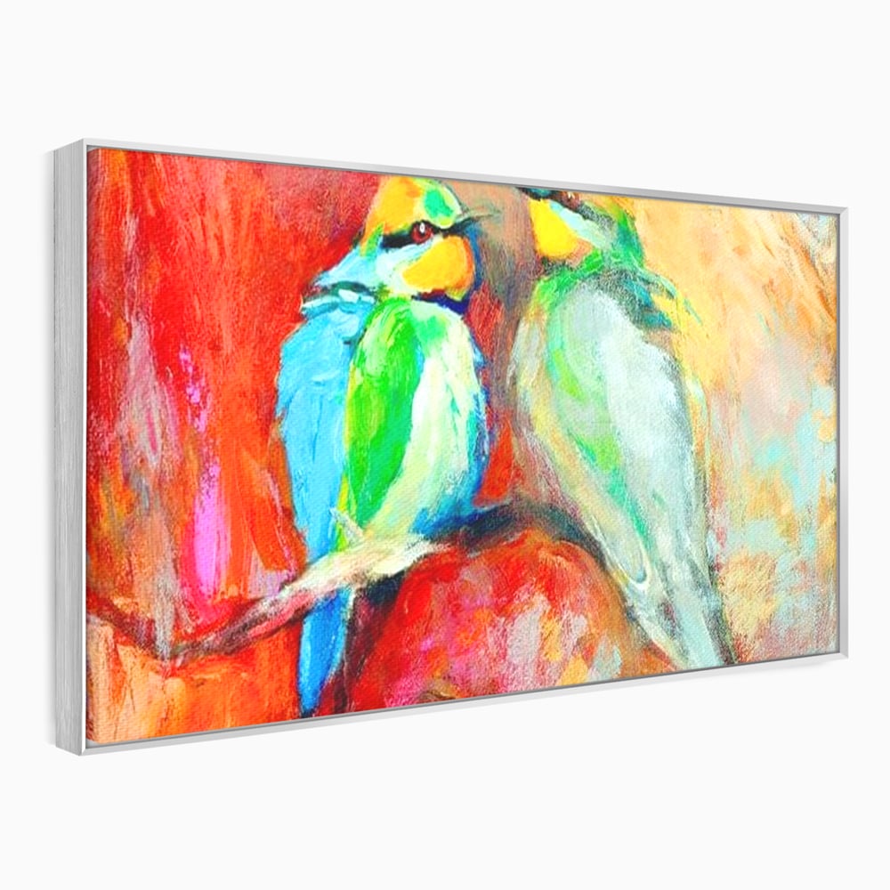 Tablou Canvas Premium, LuxCanva® M1036, Prietenie in Acuarela, Pasari, Prietenie, Pictura, Ramura, Contrast, Culoare, Caldura, Exotic, Natura, Birou, Living, Camera Copil