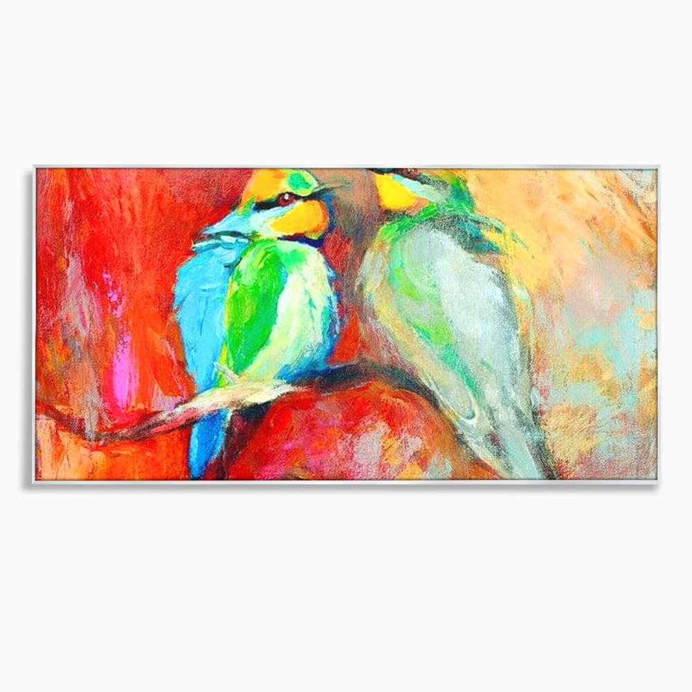 Tablou Canvas Premium, LuxCanva® M1036, Prietenie in Acuarela, Pasari, Prietenie, Pictura, Ramura, Contrast, Culoare, Caldura, Exotic, Natura, Birou, Living, Camera Copil