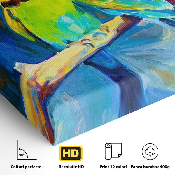 Tablou Canvas Premium, LuxCanva® M1037, Tandrete in Tonuri Reci, Cobalt, Albastru, Pasari, Pereche, Acuarela, Pictura, Creanga, Contrast, Birou, Living, Camera Copil