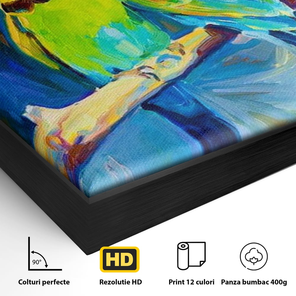 Tablou Canvas Premium, LuxCanva® M1037, Tandrete in Tonuri Reci, Cobalt, Albastru, Pasari, Pereche, Acuarela, Pictura, Creanga, Contrast, Birou, Living, Camera Copil