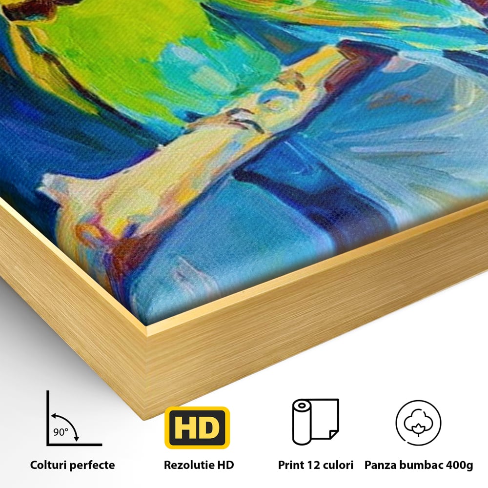 Tablou Canvas Premium, LuxCanva® M1037, Tandrete in Tonuri Reci, Cobalt, Albastru, Pasari, Pereche, Acuarela, Pictura, Creanga, Contrast, Birou, Living, Camera Copil