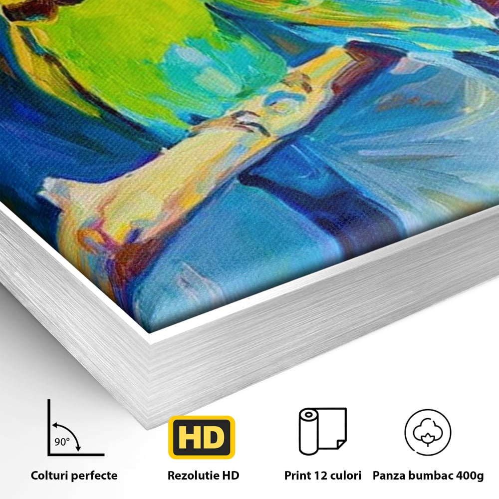 Tablou Canvas Premium, LuxCanva® M1037, Tandrete in Tonuri Reci, Cobalt, Albastru, Pasari, Pereche, Acuarela, Pictura, Creanga, Contrast, Birou, Living, Camera Copil